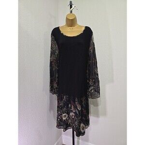 Pyramid Collection Midi Dress Womens Sz Lg Sheer Dark Floral Romantic Whimsigoth